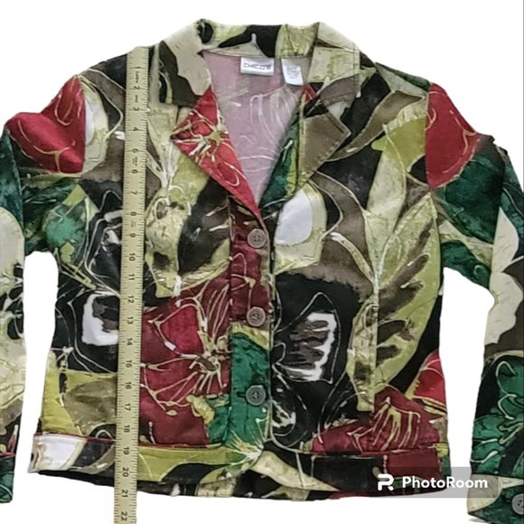 Chico's Artsy Autumnal Floral Bomber Blazer Jacket Art to Wear Sz Small - Picture 8 of 11